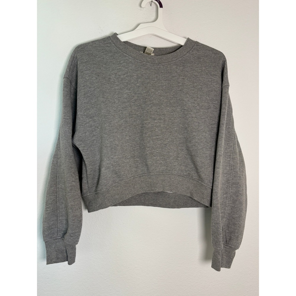 Bozzolo Womens Cropped Sweatshirt Medium Heather Gray Fleece Crew Neck Pullover